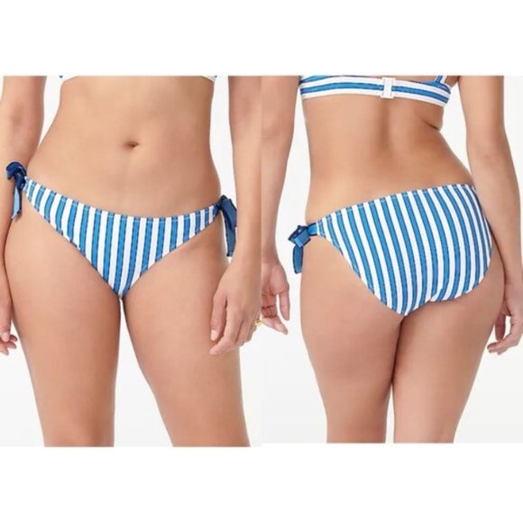 J. Crew | Surf Hipster Bikini Bottom Cabana Stripe Blue White Side Tie Plus 3X - Picture 1 of 12